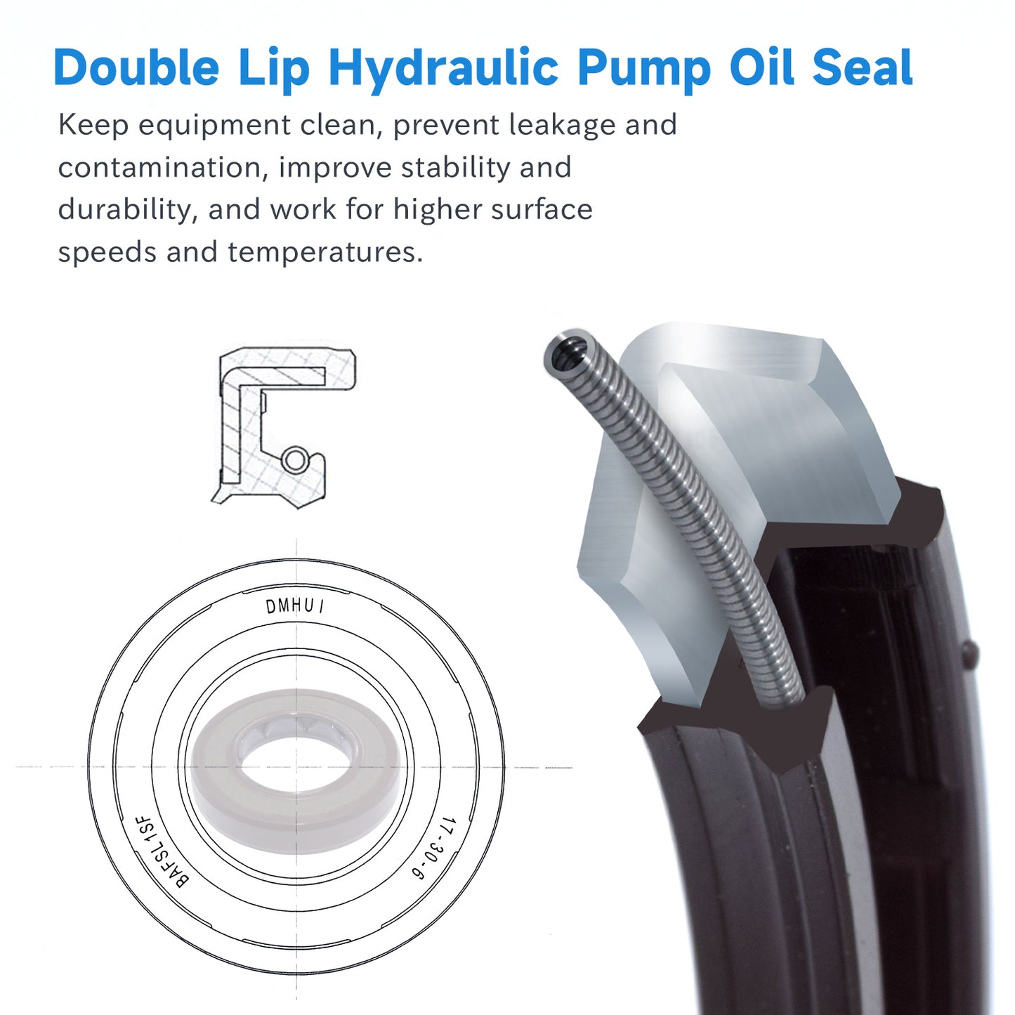 BAFSL1SF Type FKM Hydraulic Pump Metric Oil Seal 17x30x6mm, Radial Shaft Double Lip High Pressure Oil Seal(One Piece)