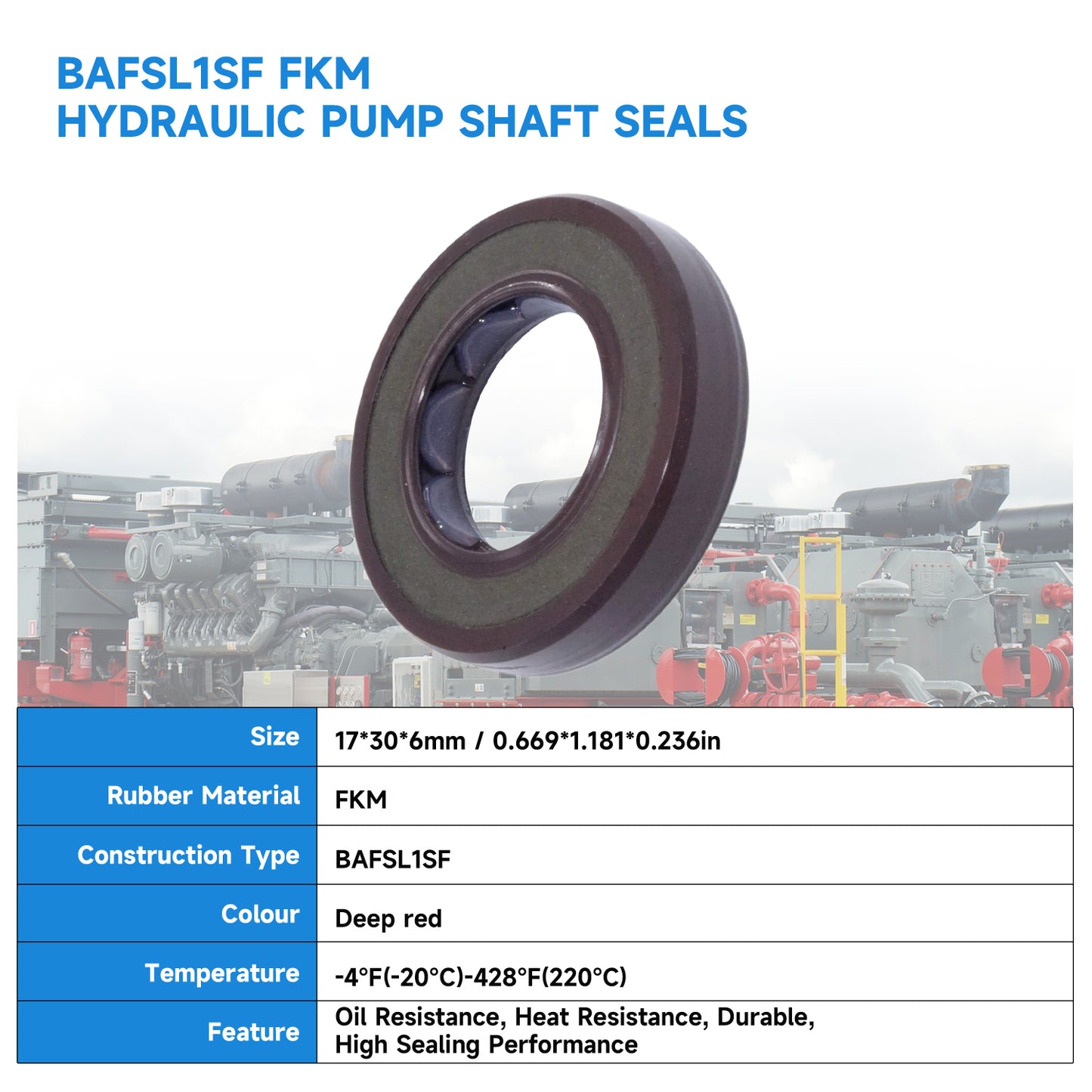BAFSL1SF Type FKM Hydraulic Pump Metric Oil Seal 17x30x6mm, Radial Shaft Double Lip High Pressure Oil Seal(One Piece)