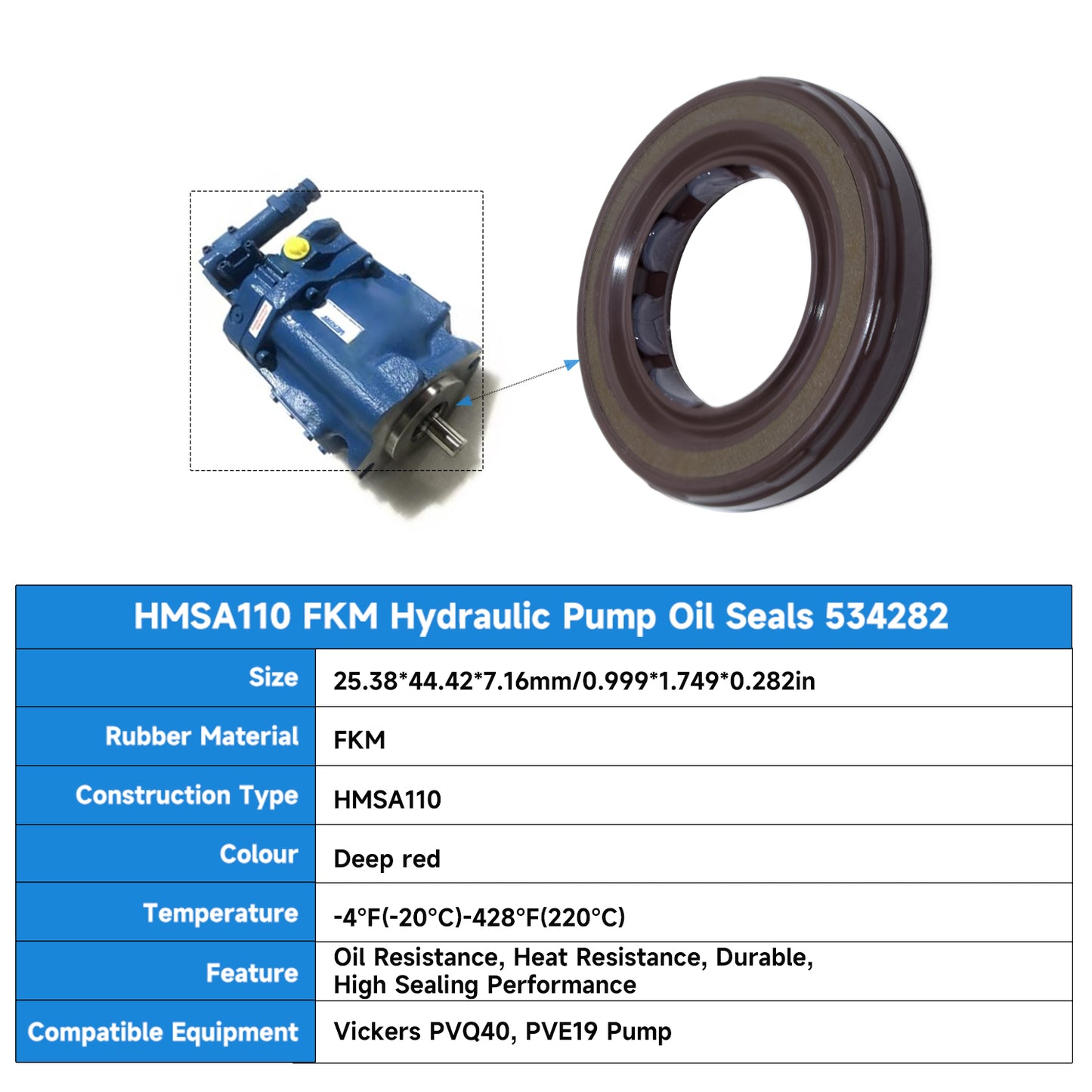 HMSA110 Type FKM Hydraulic Pump Metric Oil Seal 25.38x44.42x7.16mm, Radial shaft Double Lip Oil Seal 534282 for PVQ40, PVE19 Pump