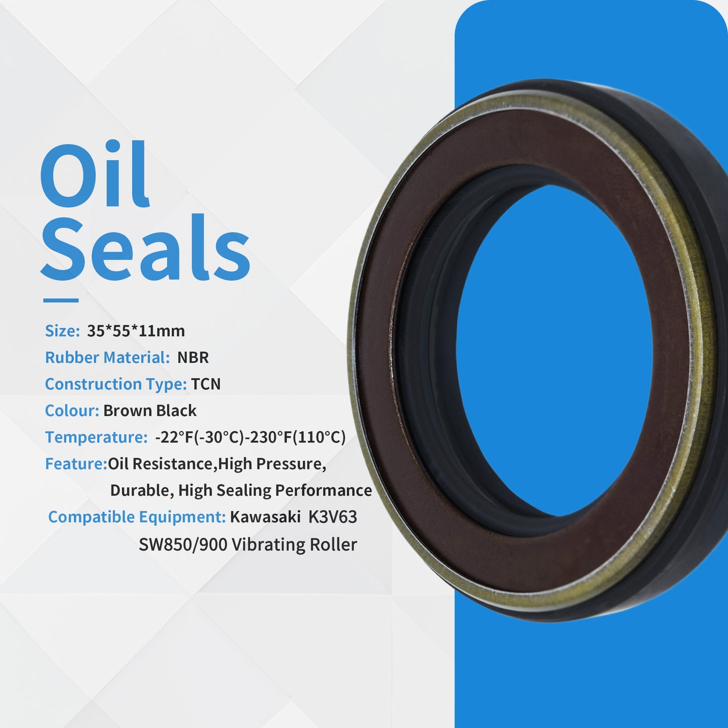 High Pressure Radial Shaft TCN Type Seal 35x55x11mm, Rotary Shaft Hydraulic Pump Motor NBR Metric AP2085G Oil Seals with Triple Skeletons for K3V63, SW850/900