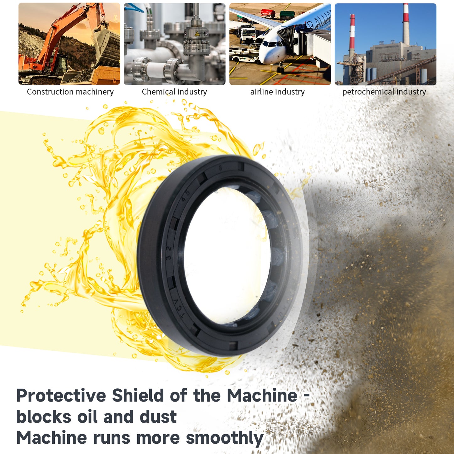 High Pressure Oil Seal 32x45x8mm, TCV Type NBR Radial Shaft Double Lip Seal for Hydraulic Pump Motor