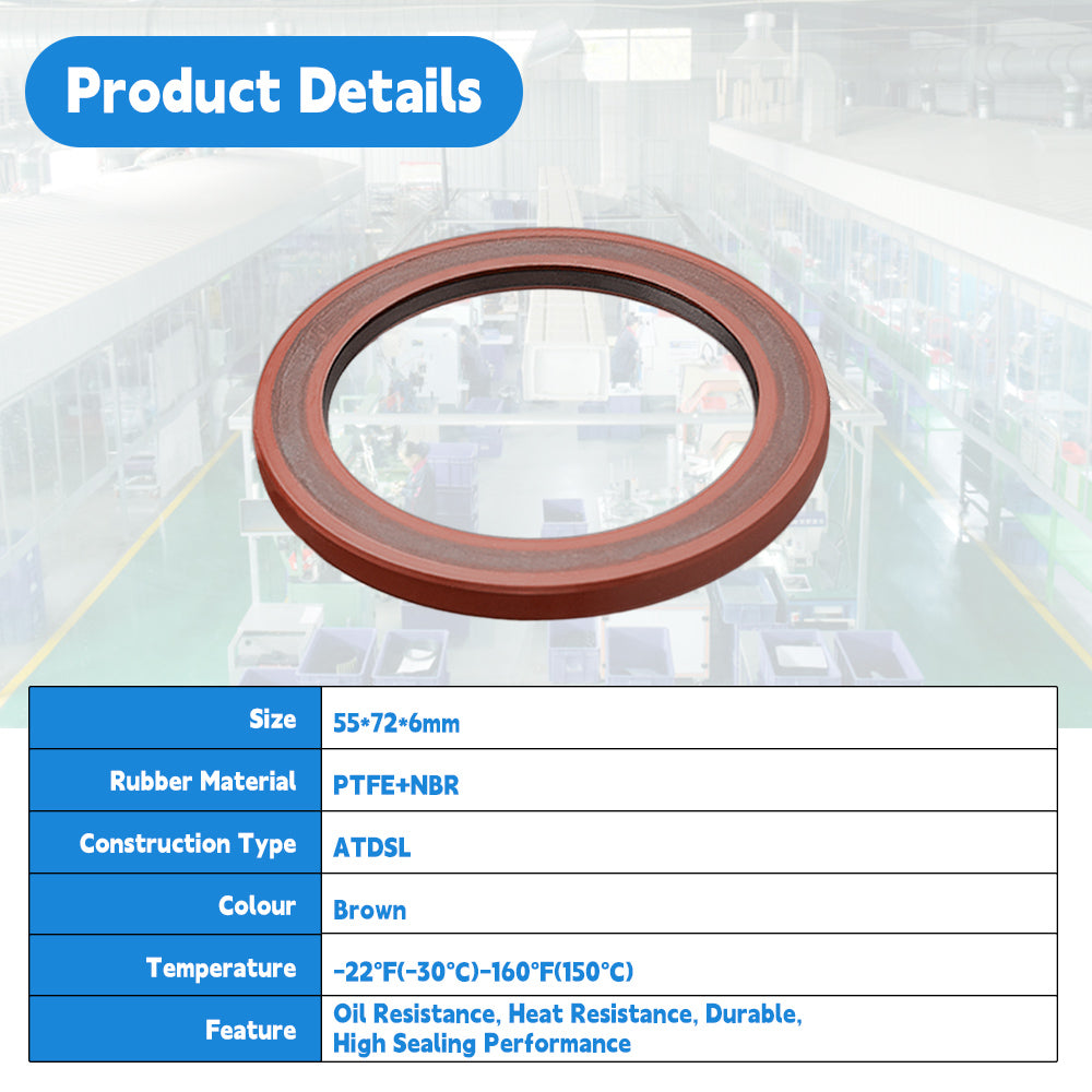 DMHUI F6317 Rotary Shaft Sealing Ring - ATDSL Type PTFE+NBR Rubber Pressure Oil Seal 55x72x6mm for Parker, Volvo Hydraulic Motor