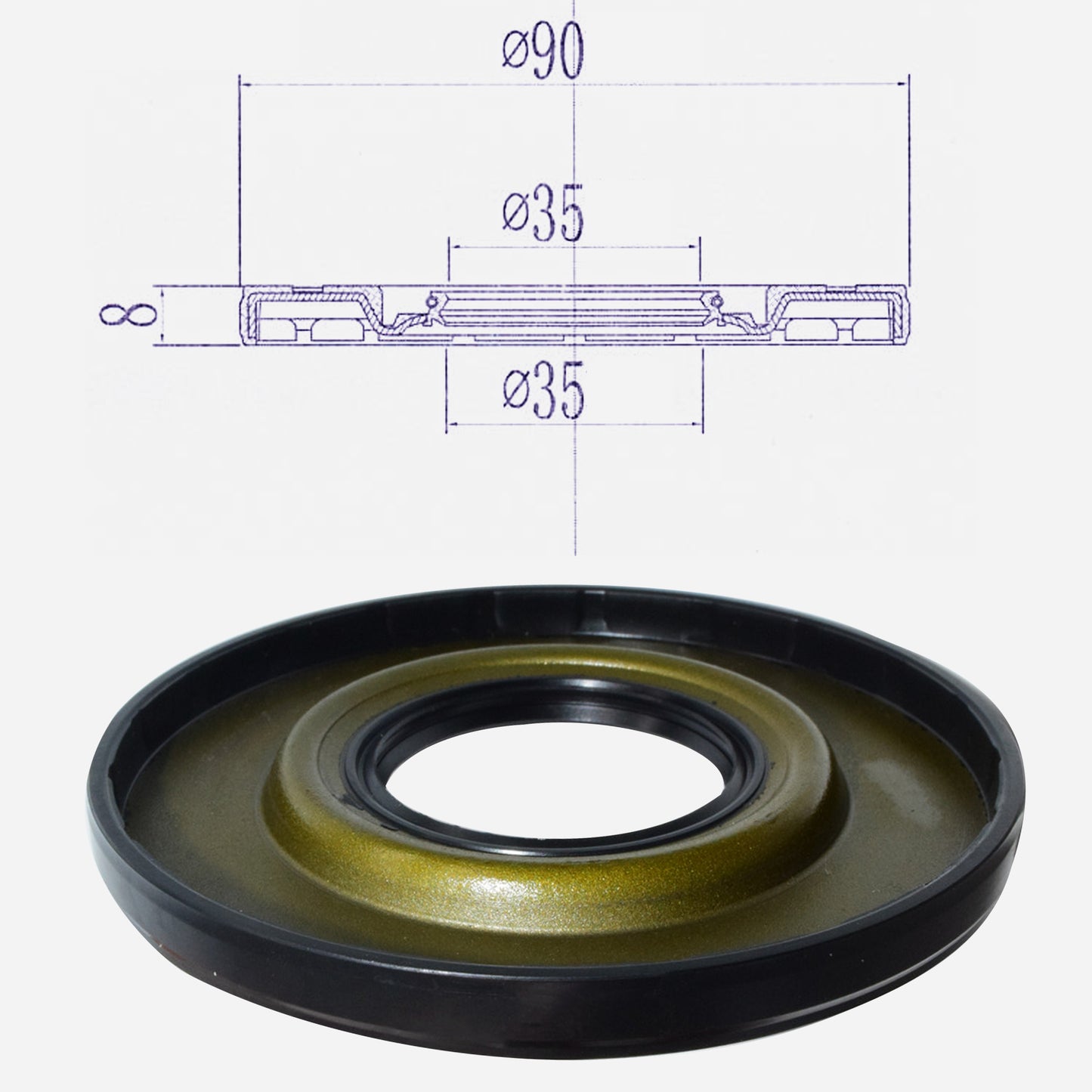 DMHUI BE6657F Oil Seal 35x90x8mm – TCY Double Lip Radial Shaft Seal for FANUC Servo Motors, NBR Rubber Dust-Resistant Seal Ring
