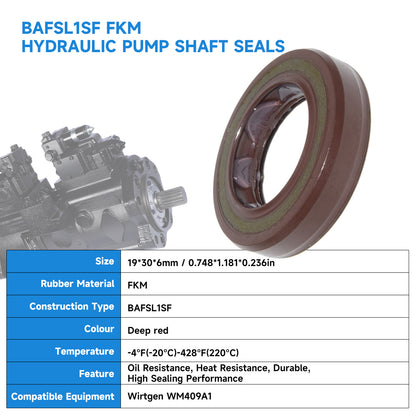 BAFSL1SF Type FKM Hydraulic Pump Metric Oil Seal 19X30X6mm, Radial Shaft Double Lip Gear Motor Shaft Oil Seal for Wirtgen WM409A1(One Piece)