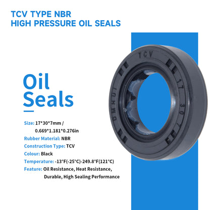 High Pressure Oil Seal 17x30x7mm, TCV Type NBR Rubber Rotary Shaft Double Lip Seal for Hydraulic Pump Motor