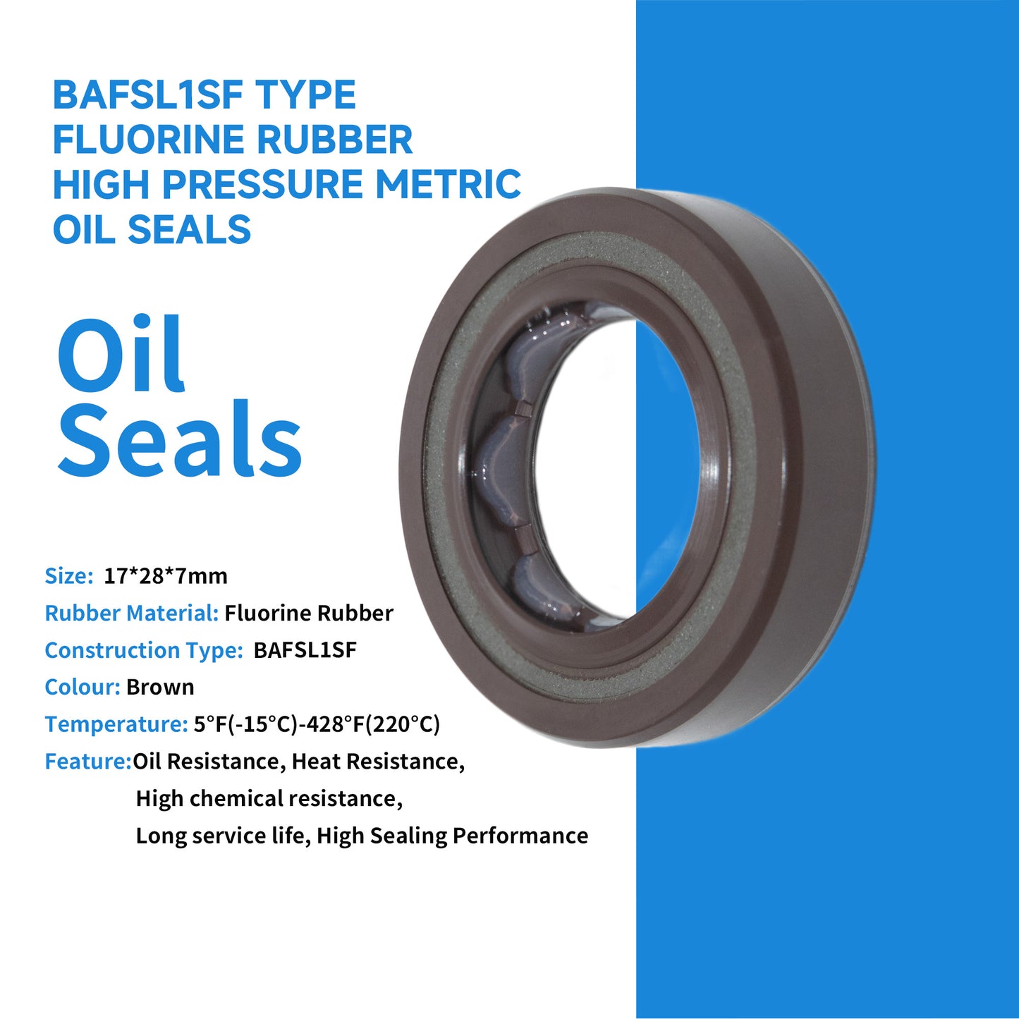 BAFSL1SF Type FKM Hydraulic Pump Metric Oil Seal 17x28x7mm, Radial Shaft Double Lip Oil Seal