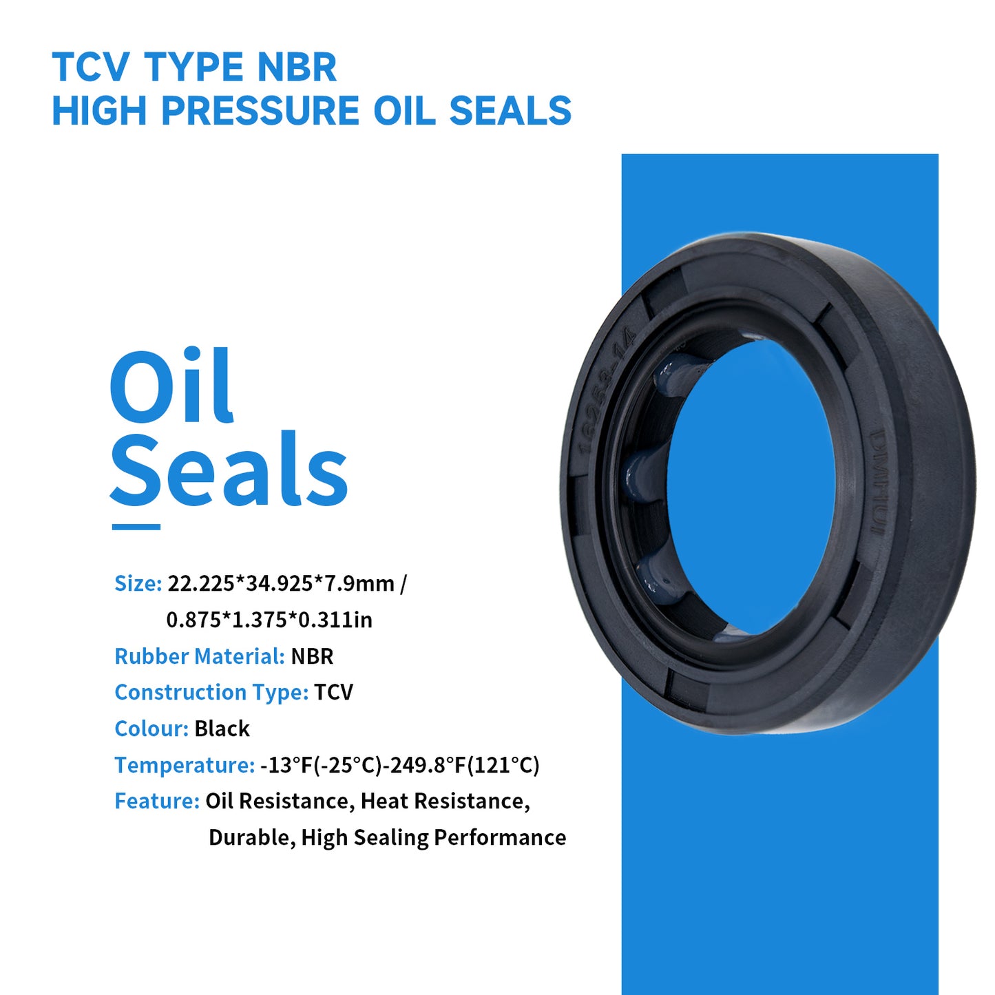 16253-14-NC High Pressure Oil Seal 22.225x34.925x7.9mm, TCV Type NBR Rotary Shaft Double Lip Seal for Hydraulic Pump Motor