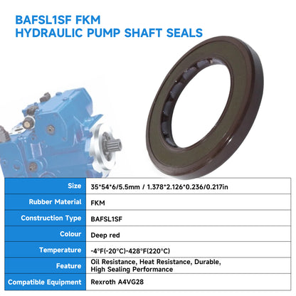 BAFSL1SF Type FKM Hydraulic Pump Metric Oil Seal 35x54x6/5.5mm, High Pressure Radial Shaft Double Lip Oil Seal for Rexroth A4VG28 Pumps(One Piece)