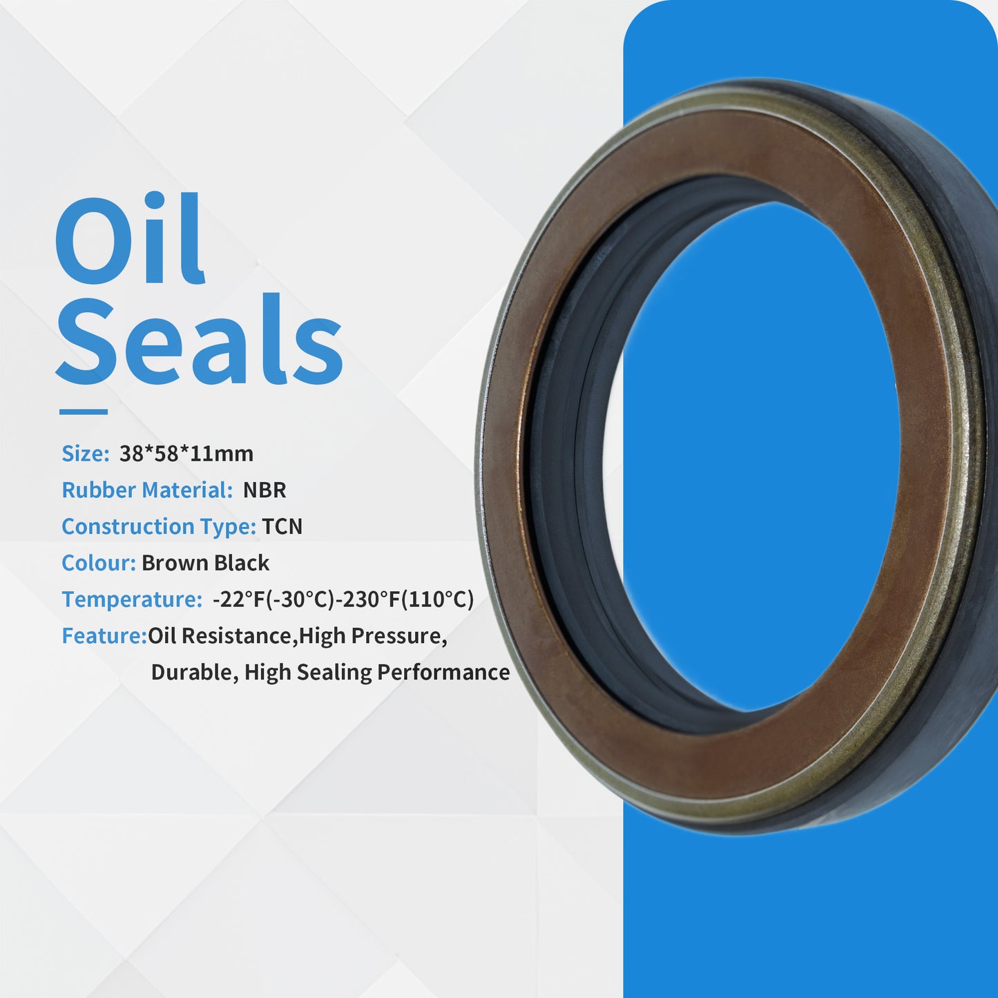 High Pressure Radial Shaft TCN Type Seal 38x58x11mm, Rotary Shaft Hydraulic Pump Motor NBR Metric AP2240G Oil Seals with Triple Skeletons