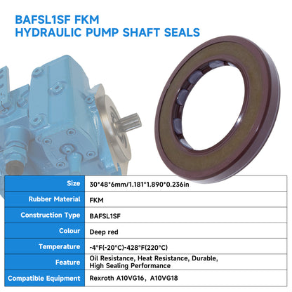 BAFSL1SF Type FKM Hydraulic Pump Metric Oil Seal 30X48X6mm, Radial Shaft Double Lip Oil Seal for Rexroth A10VG16, A10VG18 Pump(One Piece)