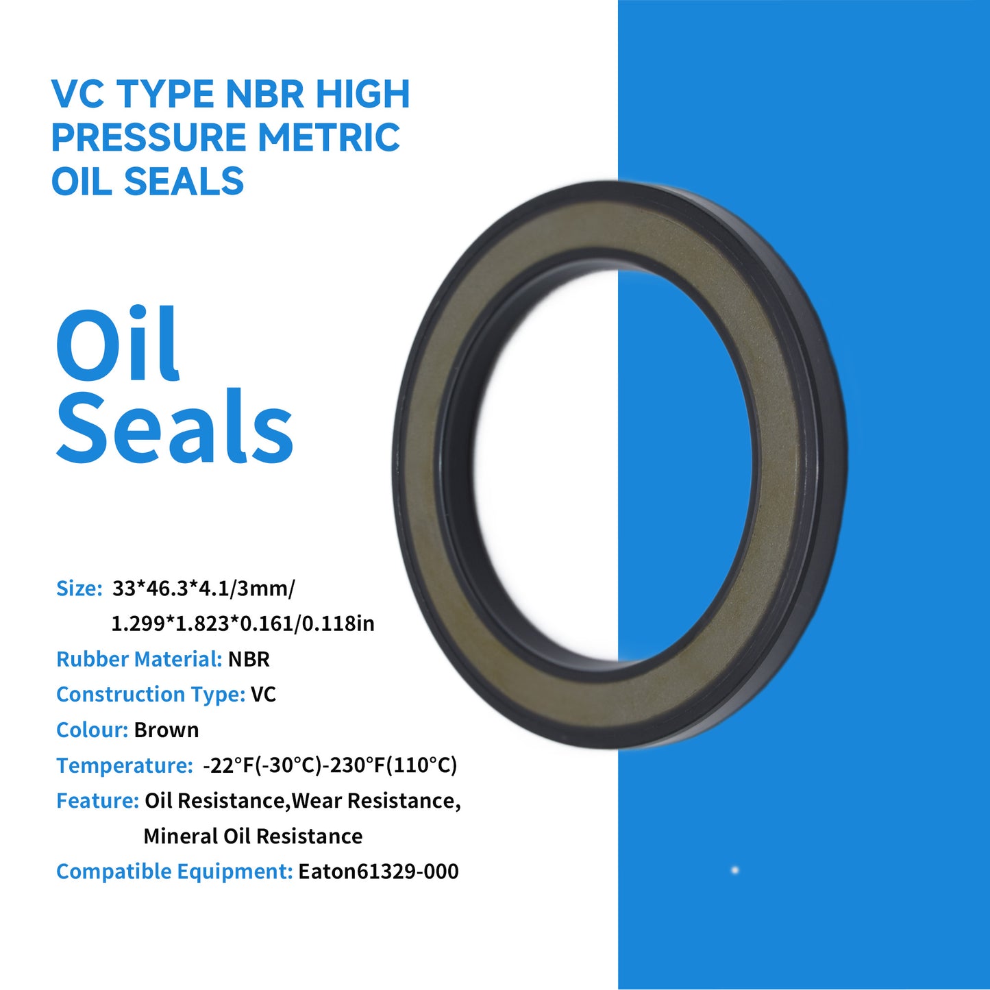 DMHUI Pressure 5H-15210 Oil Seal 33x46.3x4.1/3mm VC Type NBR Rubber – Shaft Seal Ring of Eaton Motor Repair Kit 61329-000