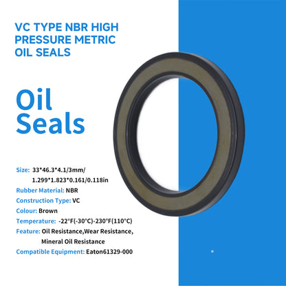 DMHUI Pressure 5H-15210 Oil Seal 33x46.3x4.1/3mm VC Type NBR Rubber – Shaft Seal Ring of Eaton Motor Repair Kit 61329-000