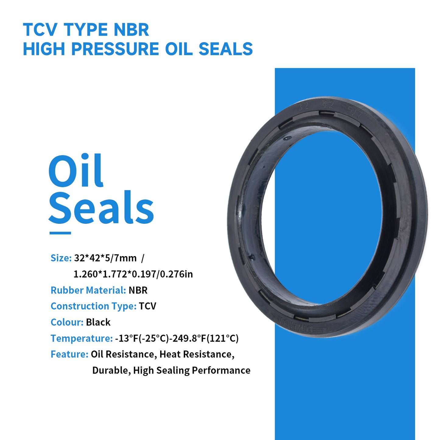 High Pressure Oil Seal 32x42x5/7mm with NBR Rubber, TCV Type Rotary Shaft Double Lip Seal SRP/S00R01P for Hydraulic Pump Motor