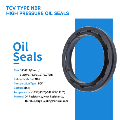 High Pressure Oil Seal 32x42x5/7mm with NBR Rubber, TCV Type Rotary Shaft Double Lip Seal SRP/S00R01P for Hydraulic Pump Motor