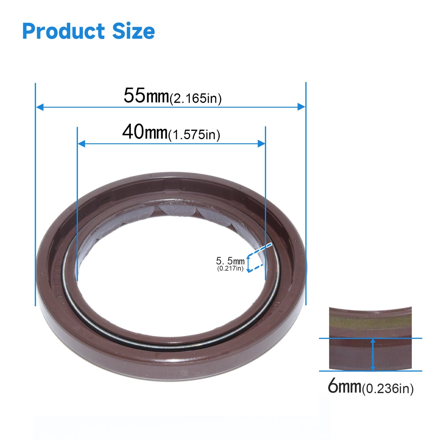 BAFSL1SF Type FKM Hydraulic Pump Metric Oil Seal 40x55x6/5.5mm, High Pressure Radial Shaft Double Lip Oil Seal for A2FO56/63, HPV55(One Piece)