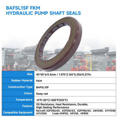 BAFSL1SF Type FKM Hydraulic Pump Metric Oil Seal 40x55x6/5.5mm, High Pressure Radial Shaft Double Lip Oil Seal for A2FO56/63, HPV55(One Piece)