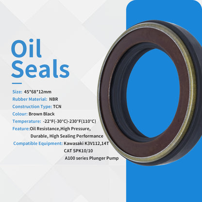 High Pressure Radial Shaft TCN Type Seal 45x68x12mm, Rotary Shaft Hydraulic Pump NBR Metric AP2668G Oil Seals with Triple Skeletons for K3V112, SPK10/10 Pump