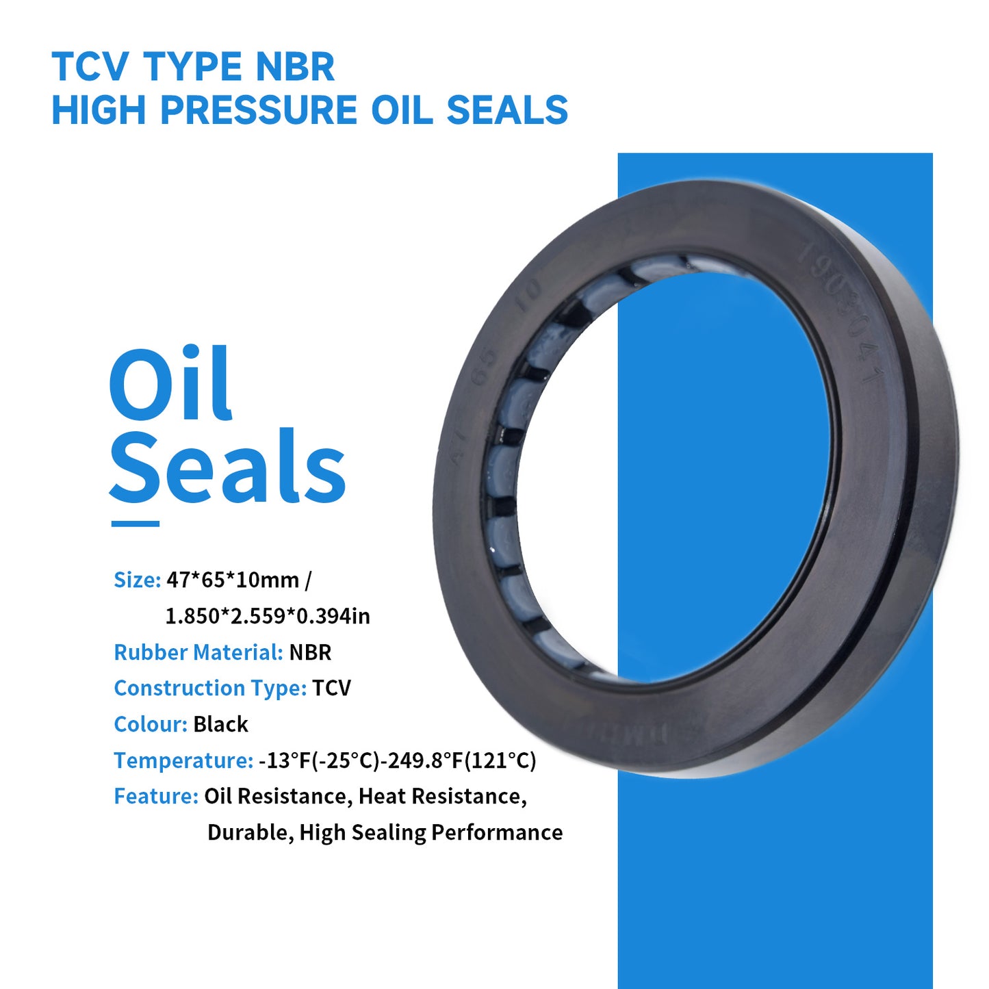 High Pressure Oil Seal 47x65x10mm, TCV Type NBR Radial Shaft Double Lip Seal for Hydraulic Pump Motor