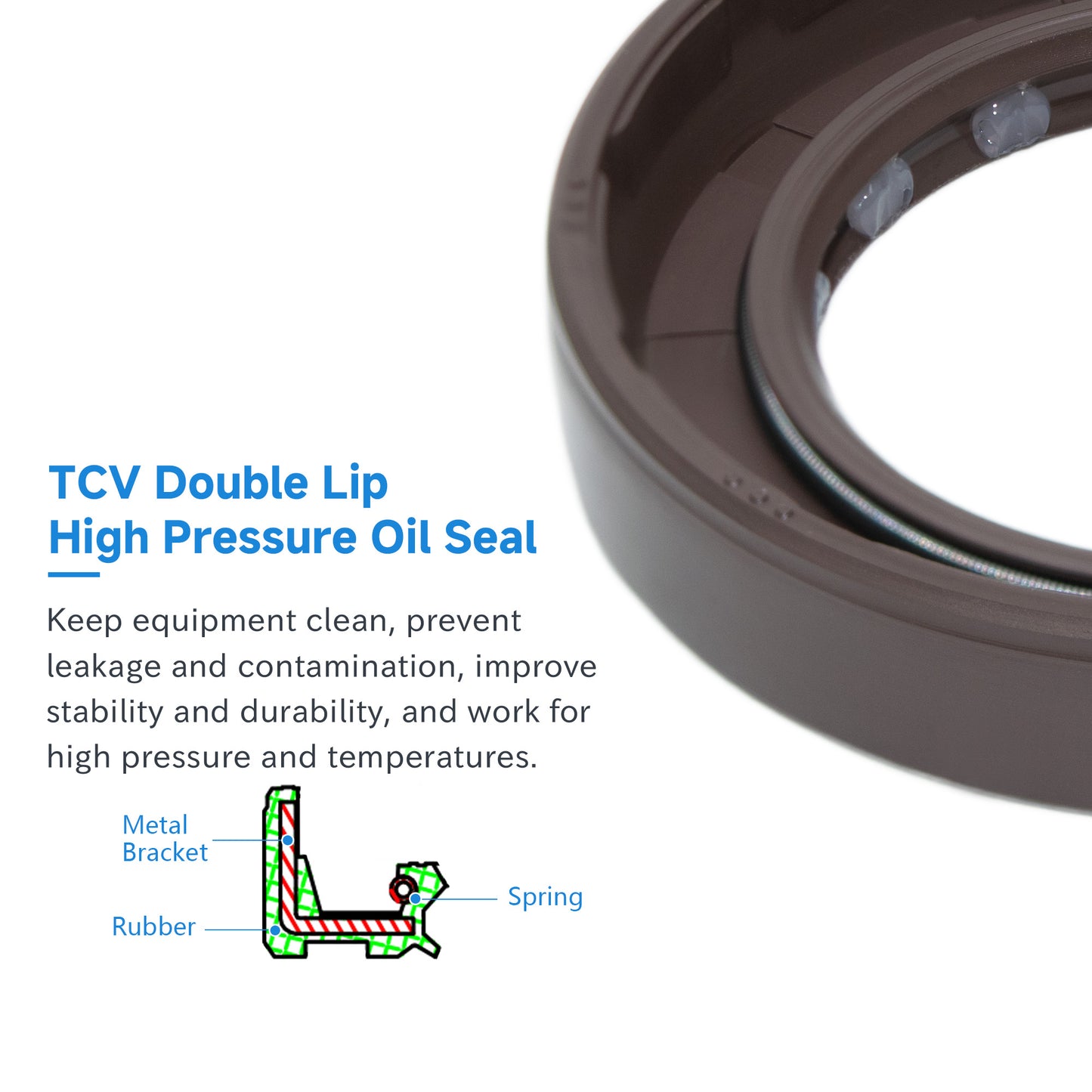 DMHUI High Pressure Double Lip Oil Seal 40x62x11mm TCV Type FKM Rubber – Hydraulic Pump Shaft Seal 40-62-11