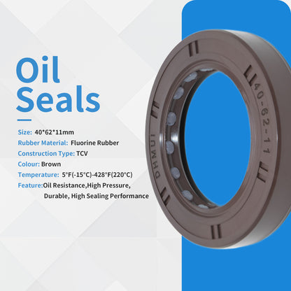 DMHUI High Pressure Double Lip Oil Seal 40x62x11mm TCV Type FKM Rubber – Hydraulic Pump Shaft Seal 40-62-11
