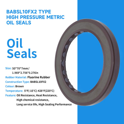 High Pressure Rotary Shaft Oil Seals 50x70x7mm, BABSL10FX2 Type FKM Double Lip Hydraulic Pump Motor Seals