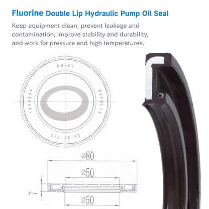 High Pressure Rotary Shaft Oil Seals 50x80x7/5mm, BABSL10FX2 Type FKM Double Lip Hydraulic Axial Piston Pump Seals for Rexroth A4V(T) G90, A4VG105 Pump