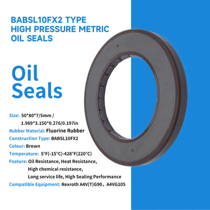 High Pressure Rotary Shaft Oil Seals 50x80x7/5mm, BABSL10FX2 Type FKM Double Lip Hydraulic Axial Piston Pump Seals for Rexroth A4V(T) G90, A4VG105 Pump