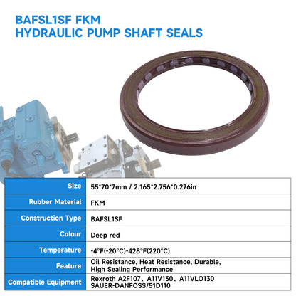 BAFSL1SF Type FKM Hydraulic Pump Metric Oil Seal 55x70x7mm, High Pressure Radial Shaft Double Lip Oil Seal for A2F107, A11V130,51D110(One Piece)