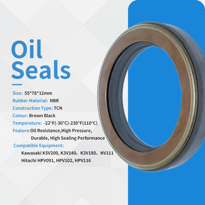 High Pressure Radial Shaft TCN Type Seal 55x78x12mm, Rotary Shaft Hydraulic Pump Motor NBR Metric AP3055F Oil Seals with Triple Skeletons for K5V200, NV111, HPV091