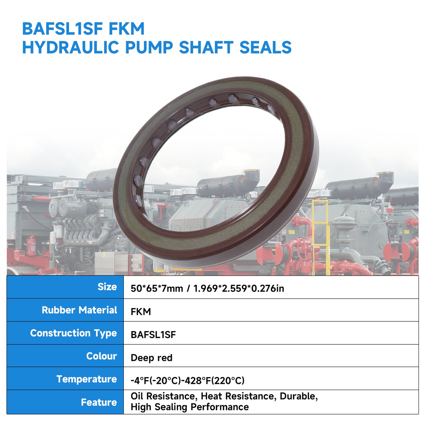 BAFSL1SF Type FKM Hydraulic Pump Metric Oil Seal 50x65x7mm, Radial Shaft Double Lip High Pressure Oil Seal(One Piece)