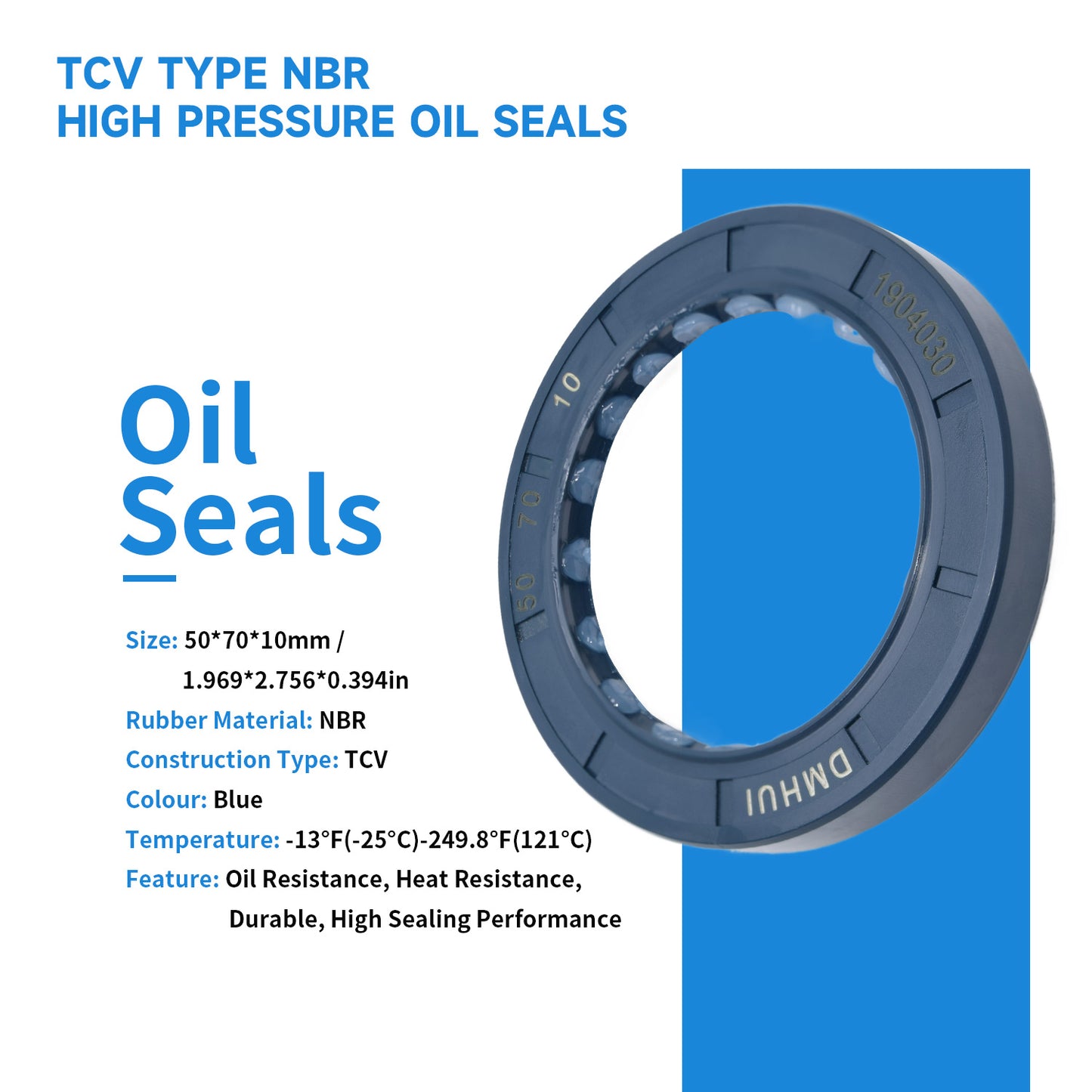 High Pressure TCV Oil Seal 50x70x10mm, NBR Material Radial Shaft Double Lip Seal for Hydraulic Pump Motor