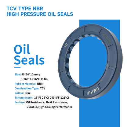 High Pressure TCV Oil Seal 50x70x10mm, NBR Material Radial Shaft Double Lip Seal for Hydraulic Pump Motor