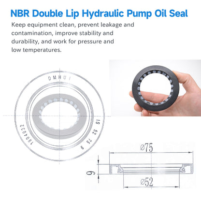 High Pressure NBR Oil Seal 52x75x9mm, TCV Type Rotary Shaft Double Lip Seal for Hydraulic Pump Motor