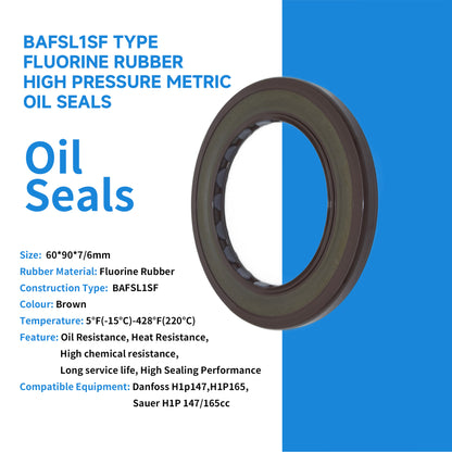 BAFSL1SF Type FKM Hydraulic Pump Metric Oil Seal 60*90*7/6mm, Radial Shaft Double Lip Oil Seal for Danfoss H1P147 Pumps