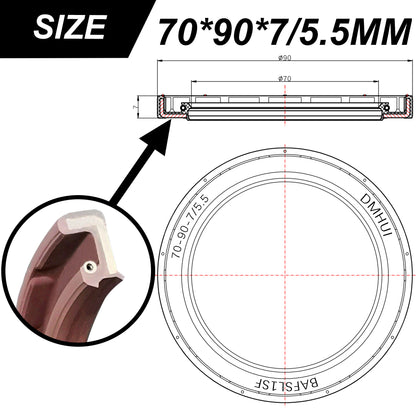 High Pressure Rotary Shaft Oil Seal Metric 70x90x7/5.5mm BAFSL1SF Type Double Lip FKM Rubber Hydraulic Pump Seal