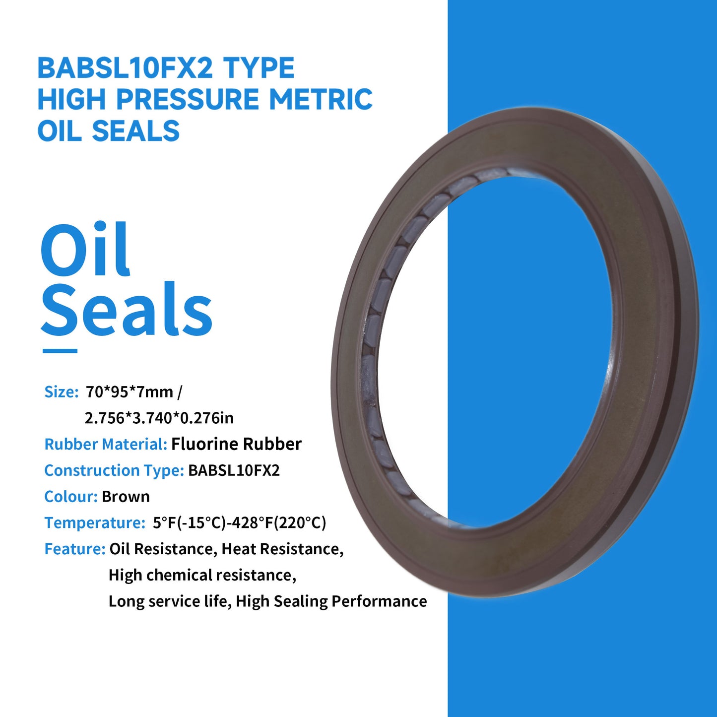 High Pressure Rotary Shaft Oil Seals 70x95x7mm, BABSL10FX2 Type FKM Double Lip Hydraulic Pump Motor Seals