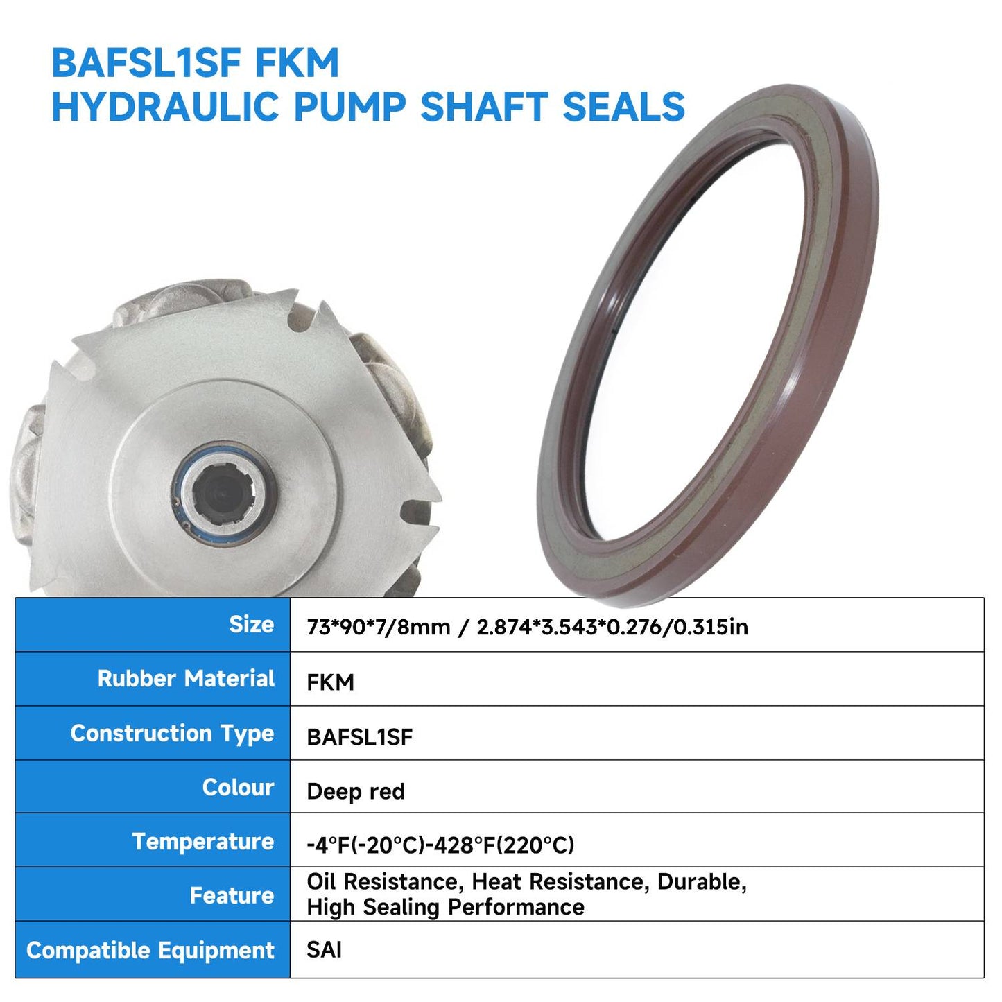 BAFSL1SF Type FKM Hydraulic Pump Metric Oil Seal 73x90x7/8mm, High Pressure Radial Shaft Double Lip Oil Seal for SAI Motor(One Piece)