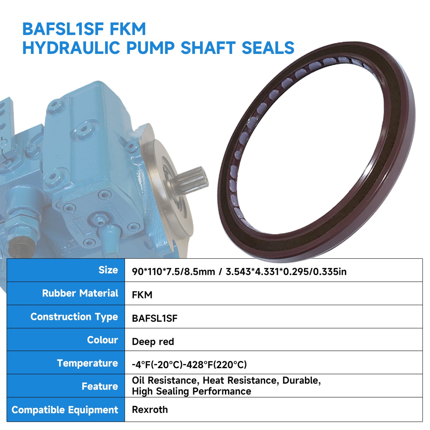 FKM Pressure Oil Seals 90x110x7.5/8.5MM, BAFSL1SF Type Double Lip Shaft Sealing Ring for Hydraulic Pump