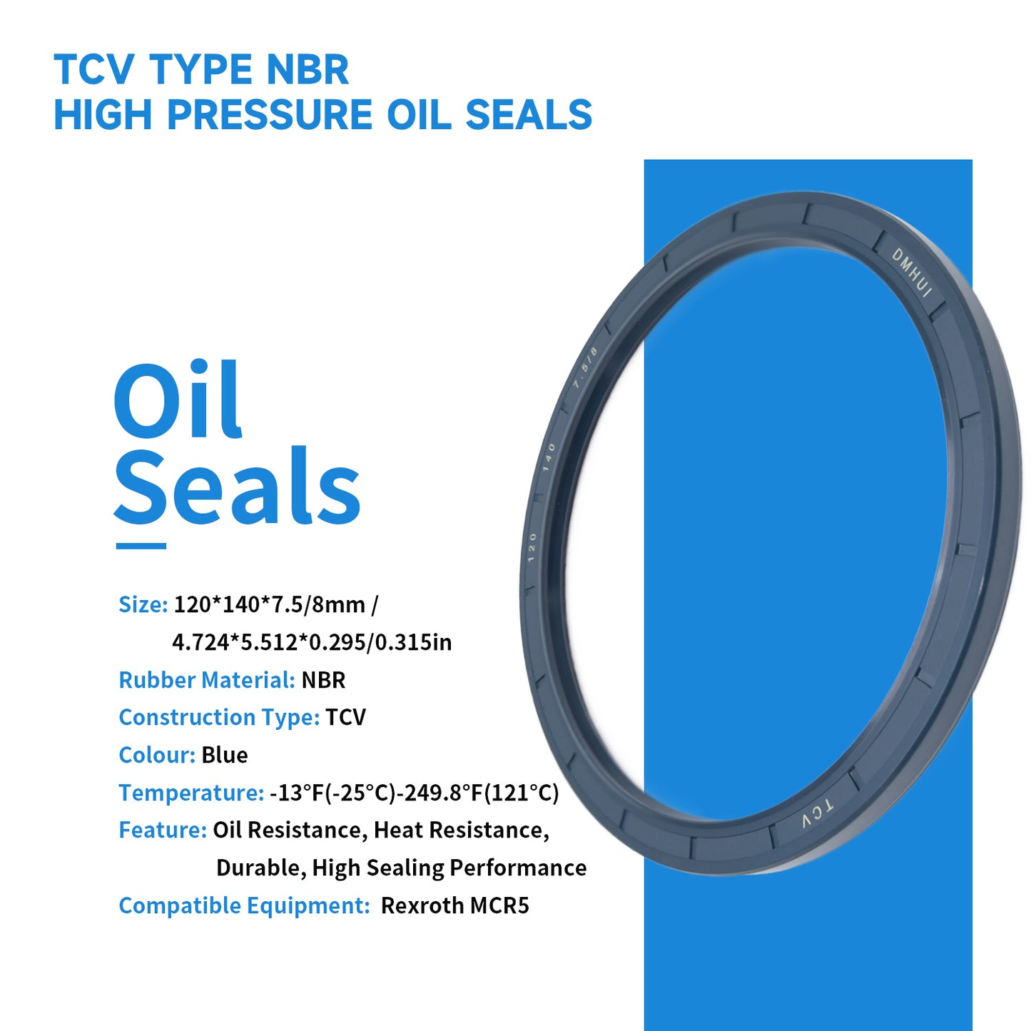 High Pressure TCV Oil Seal 120x140x7.5/8mm, NBR Material Hydraulic Piston Motor Double Lip Seal for Rexroth MCR5 Motor